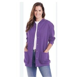 Catalog Classics Women's Snap Fleece Baseball Style Jacket Sweater Pockets M